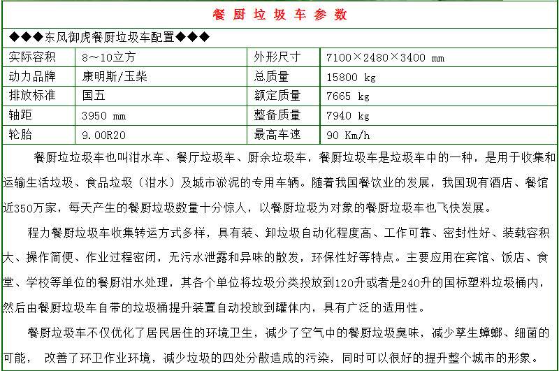 東風(fēng)華神8-10方餐廚垃圾車詳細(xì)參數(shù)
