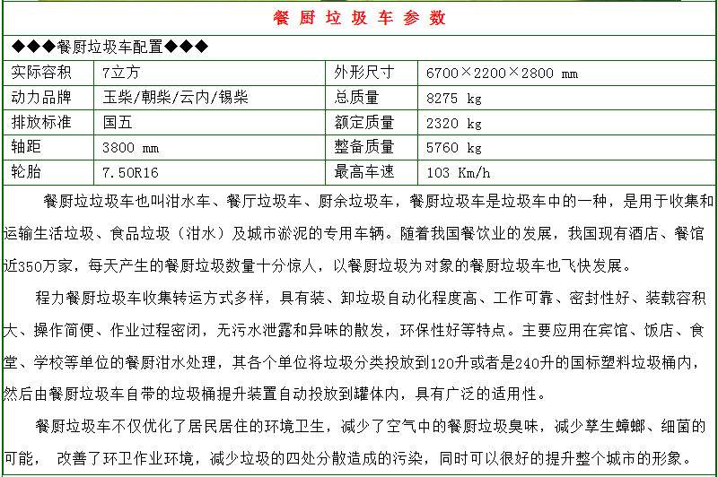 東風多利卡7-8方餐廚垃圾車參數